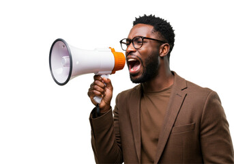 Isolated Young Man Shouting Through Megaphone with Passion