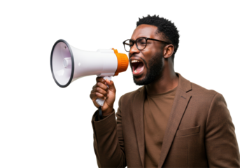 Isolated Young Man Shouting Through Megaphone with Passion