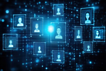 Futuristic AI-Powered Recruitment Interface with Digital Profile Displays