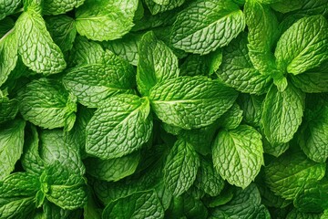 Fresh Green Mint Leaves in Full Frame Composition for Culinary and Lifestyle Use