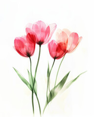 Fototapeta premium Beautiful bright pink Tulip flowers on a white background.