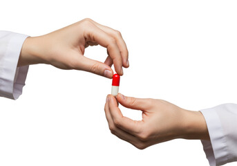 Isolated Hands Exchanging a Medical Capsule with Care