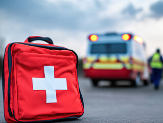 Emergency response action city street medical equipment urban close-up first aid