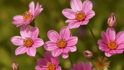 Obraz premium Delicate Pink Cosmos Flowers in a Garden Setting