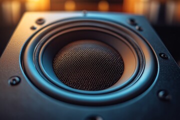 Fototapeta premium Audio speaker delivering immersive sound in a recording studio, perfect for music production and sound design
