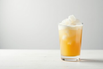 Iced coconut drink in a glass, clean white backdrop , milk, tasty