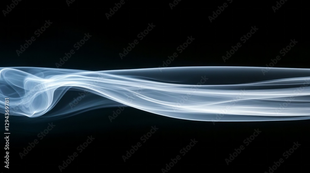 Poster Delicate streams of luminous mist swirl through the air, weaving intricate patterns against a deep black backdrop. This captivating display evokes a sense of calm and wonder, inviting contemplation