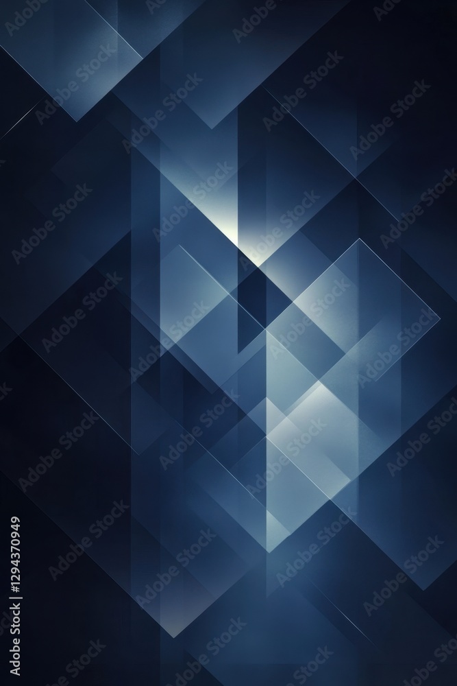 Poster Geometric blue abstract background with overlapping translucent squares and triangles creating a modern futuristic design