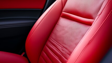 Close-up of a luxurious red leather car seat showcasing its texture and craftsmanship