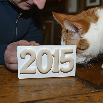 Man, cat, 2015 plaque, indoor
