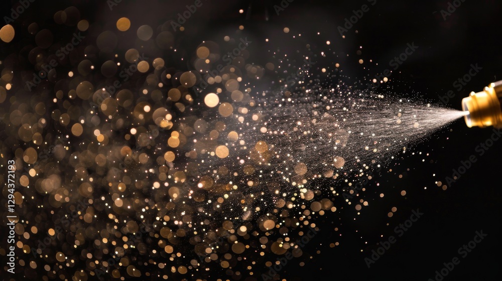 Poster a spray nozzle releases fine droplets into the air, creating a beautiful effect as sparkling particl