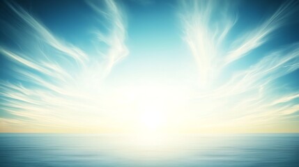 A bright, sunny sky with soft, wispy clouds drifting lazily in the clear blue sky.