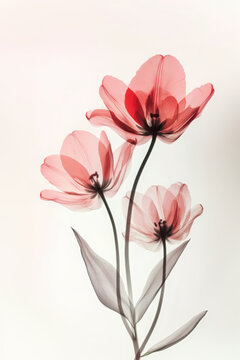 Translucent pink Tulip flowers. Ink watercolor style.