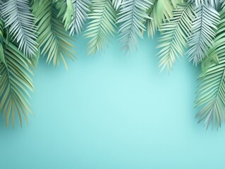 Obraz premium Tropical Palm Leaves on Turquoise Background Creating a Calming Summer Vibe with Soft Lighting and a Clean Aesthetic for Graphic Design