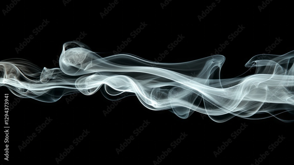 Poster Soft, translucent tendrils of smoke weave and swirl, creating mesmerizing patterns that float effortlessly in the air. The dark background enhances the delicate beauty of the vapor