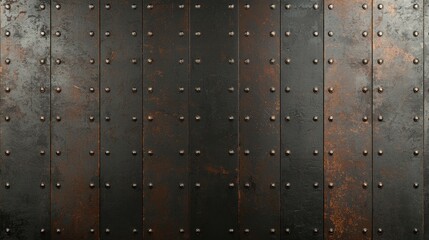 Naklejka premium Metallic Textured Wall with Rivets and Rusty Finish in Dark Tones