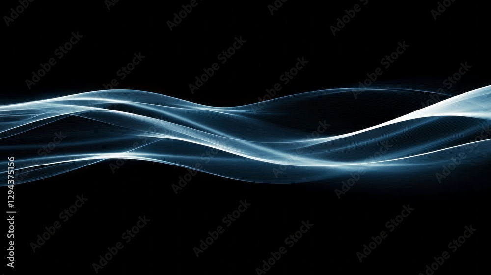 Fototapete Soft, translucent waves undulate gracefully against a backdrop of deep blackness, creating a mesmerizing display of light and movement that evokes tranquility and depth