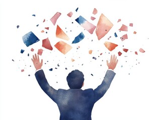 Businessman in Suit Shatters Glass in Vibrant Watercolor Art