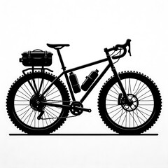 Naklejka premium Silhouetted graphic of a mountain bike with luggage.