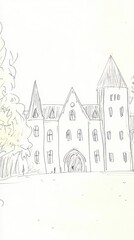 Fototapeta premium Line Drawing Of Homes In A Row With White Backgrounds Drawings Of Dwellings In A Rural Setting With Black Lines And Geometric Shapes Of Structures Architectural Illustration Of Residential Buildings