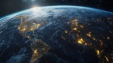 Fototapeta premium Night earth illuminated global connectivity showcasing from space high resolution picture