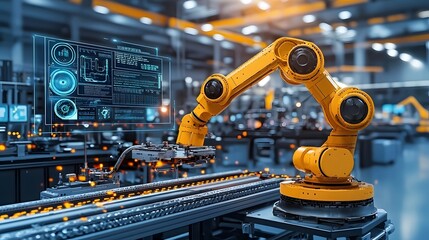 High tech autonomous robot seamlessly working in a modern factory AI powered machinery optimizing efficiency and productivity