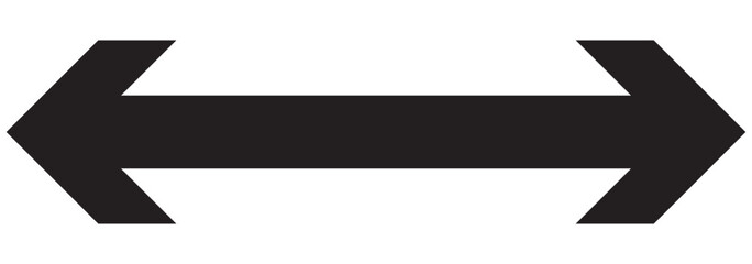 Dual sided black arrow. Horizontal dual sided long straight arrow signs. double arrow icon.