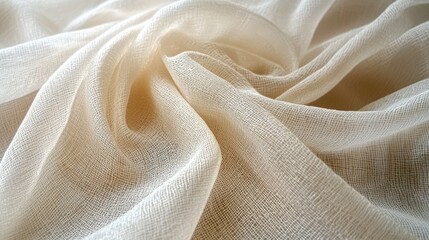 Soft, cream-colored fabric draped in swirling folds; diffused light