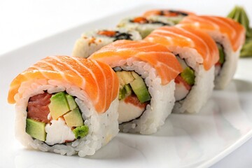 realistic isolated sushi rolls with fresh ingredients, vibrant colors, and detailed texture, perfect for food ads, menus, and commercial design