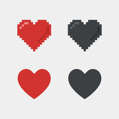 Vector illustration heart icons, pixel icons.