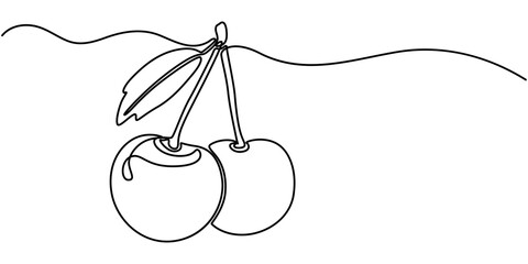 Cherry mini malistic design. Hand Abstract shaped cherry. single line cherry icon drawn sketch, Continuous one line drawing cherry. Vector illustration. Black line art on white background. 