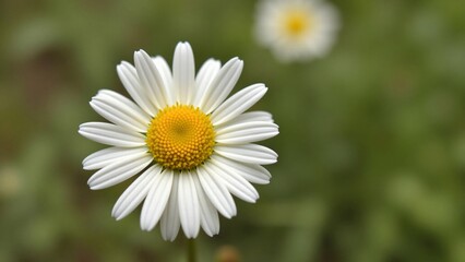 Obraz premium Close-up of a Single White Daisy with Yellow Center in a Green Field