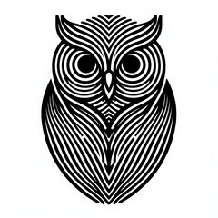 Obraz premium Abstract graphic design of an owl, stylized with intricate lines and patterns.
