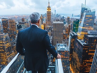 Plakat Man Contemplates NYC Skyline View
