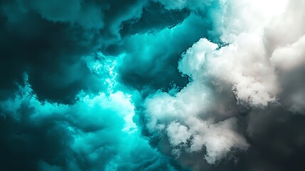 A sky filled with swirling grey clouds and bright blue breaks, offering a striking contrast between light and dark.