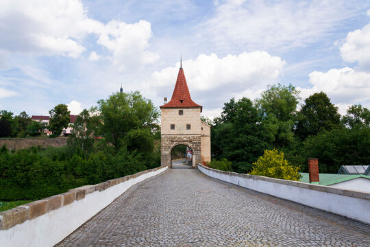 Historic centre of the town Stribro in Tachov district in the Plzen Region, Czech Republic, sunny summer day