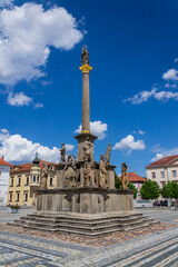 Obraz premium Marian column in historic centre of the town Stribro in Tachov district in the Plzen Region, Czech Republic, sunny summer day
