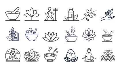 Line icons about wellness. Contains such icons as relaxation, yoga, spa, personal growth and more. Editable vector stroke.