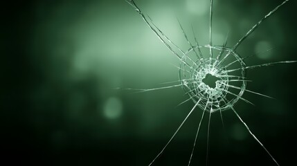 Shattered glass fragments on a vibrant green backdrop, an abstract image of broken pieces