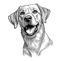 Detailed Dog Portrait with Shocked Expression Black and White Outline Line Art Drawing