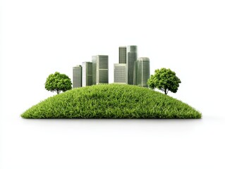 Fototapeta premium Tranquil island getaway, lush greenery meets coastal serenity with buildings in the distant background