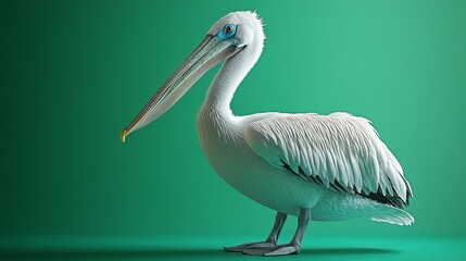 Australian pelican profile, green background, wildlife, nature