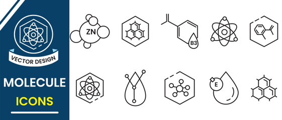 Molecule icon vector illustration. Symbol of Molecule line icon vector isolated on white background. Symbol of science, nuclear physics, scientific research, education, electrons, proton sign vector. 