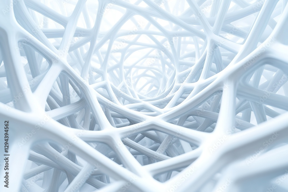 Poster abstract architectural framework with curved lines creating tunnel effect in white color