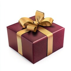 Obraz premium Red Gift Box With Gold Ribbon And Bow Decorated For Special Occasion Celebration Gift Wrapping Items Illustrations And Designs Collection Isolated On White Background Item Illustration Design Element