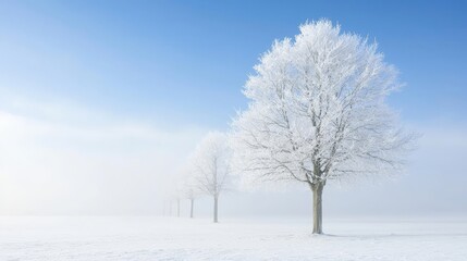 Majestic snowcovered tree against a vibrant blue winter sky snowy