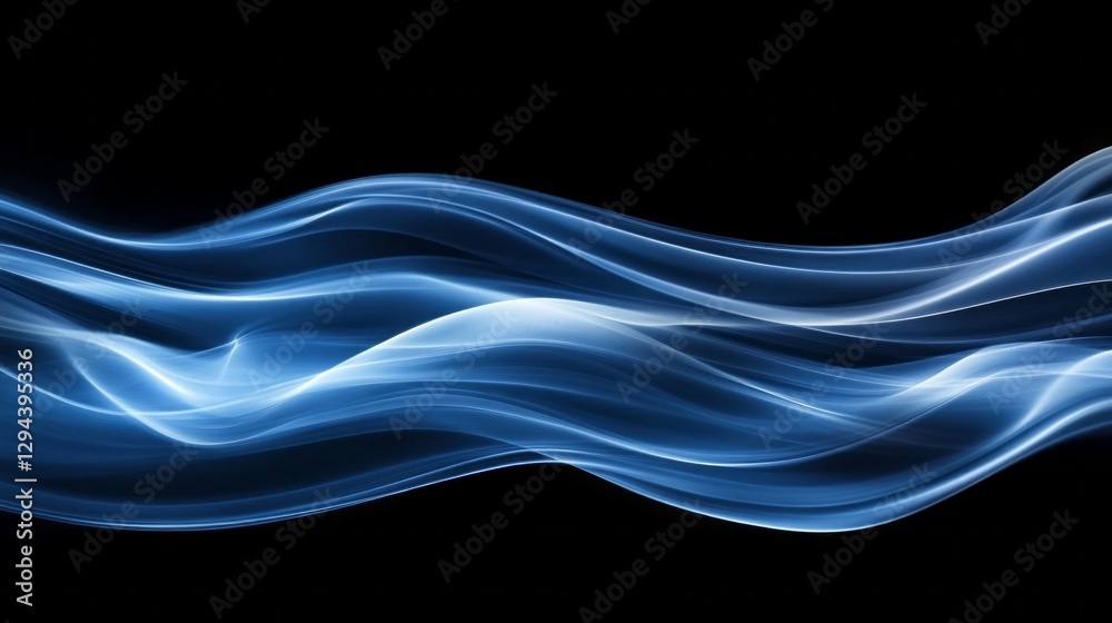 Poster gentle waves of blue light swirl gracefully across a dark background, creating an enchanting visual 