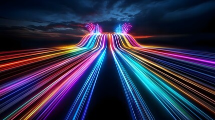 Dynamic visual representation of a futuristic technology roadmap featuring vibrant glowing circuit pathways guiding the visualization of IT infrastructure development software rollouts