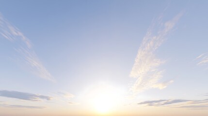 The bright, midday sky with gentle cloud formations and a soft, light blue background, creating a soothing atmosphere.