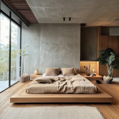 A modern and minimalist bedroom interior with a minimalist design